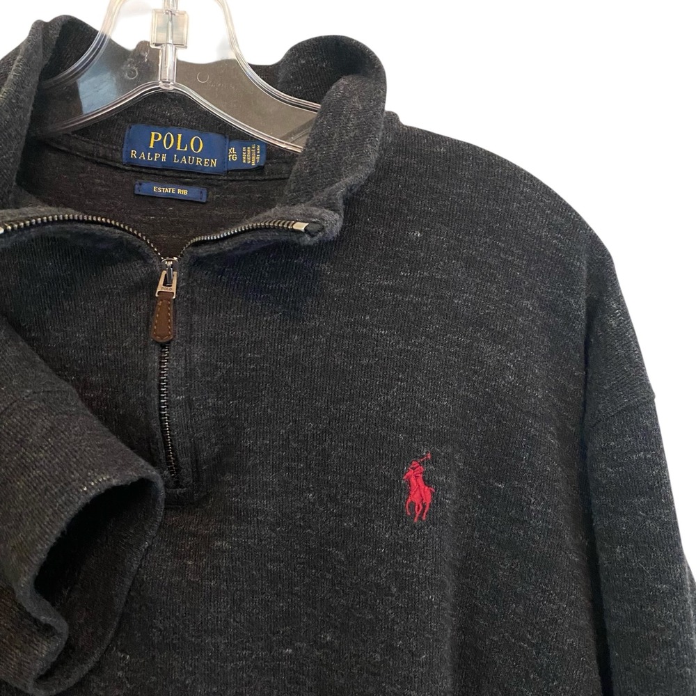 Polo Ralph Lauren Men XL Pullover Estate Rib‎ 1/4 Zip Black Sweater Mock Neck